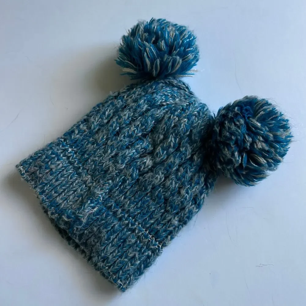 Adorable Kids C.C. Blue Knit Beanie with Double Pom